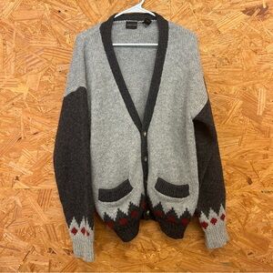 100% Wool Structure Gray and Black Wool Cardigan - Size M